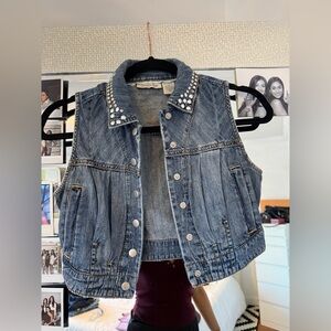 DKNY Vintage Embellished Denim Vest - Blue